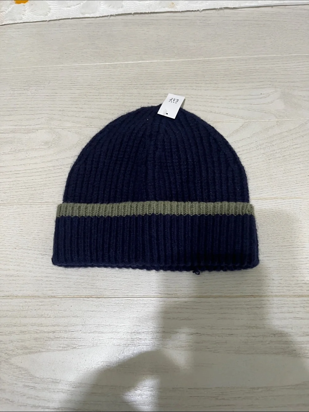 GAP Kids Navy Blue Beanie with Olive Stripe